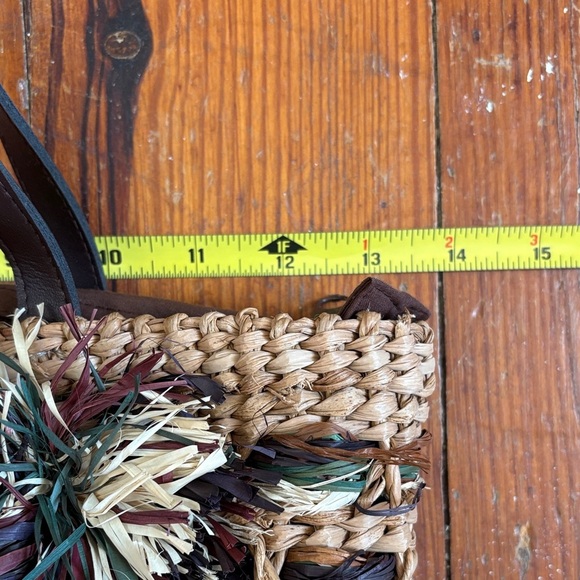 Anne Klein Stylish Woven Straw Tote Bag Brown Green Leather Handle - Picture 5 of 5